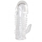 Прозрачная гелевая насадка с шипами и клиторальным отростком - 13 см. - Toyfa Basic - в Ногинске купить с доставкой