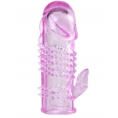 Розовая  гелевая насадка с клиторальным отростком - 13,5 см. - Toyfa Basic - в Ногинске купить с доставкой