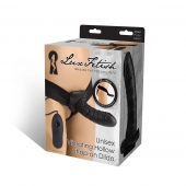 Чёрный полый страпон с вибрацией Unisex Vibrating Hollow Strap-On - 14 см. - Lux Fetish - купить с доставкой в Ногинске