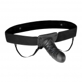 Чёрный полый страпон с вибрацией Unisex Vibrating Hollow Strap-On - 14 см. - Lux Fetish - купить с доставкой в Ногинске