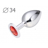 Коническая серебристая анальная втулка с красным кристаллом - 8,2 см. - Anal Jewelry Plug - купить с доставкой в Ногинске