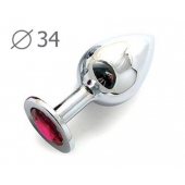 Коническая серебристая анальная втулка с малиновым кристаллом - 8,2 см. - Anal Jewelry Plug - купить с доставкой в Ногинске