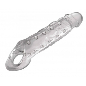 Прозразная закрытая насадка на пенис с поддержкой мошонки Clearly Ample Penis Enhancer - 22 см. - XR Brands - в Ногинске купить с доставкой