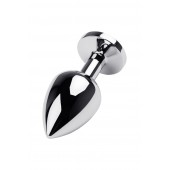 Серебристая коническая анальная пробка с красным кристаллом - 8 см. - ToyFa - купить с доставкой в Ногинске