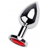 Серебристая коническая анальная пробка с красным кристаллом - 8 см. - ToyFa - купить с доставкой в Ногинске