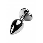 Серебристая коническая анальная пробка с красным кристаллом-сердечком - 7 см. - ToyFa - купить с доставкой в Ногинске