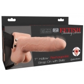Телесный перезаряжаемый вибрострапон 7  Hollow Rechargeable Strap-on with Balls - 20,3 см. - Pipedream - купить с доставкой в Ногинске