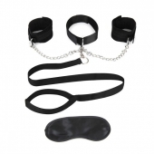 Чёрный ошейник с наручниками и поводком Collar Cuffs   Leash Set - Lux Fetish - купить с доставкой в Ногинске