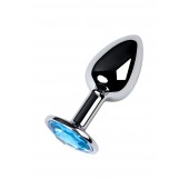 Серебристая конусовидная анальная пробка с голубым кристаллом - 7 см. - ToyFa - купить с доставкой в Ногинске