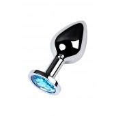 Серебристая конусовидная анальная пробка с голубым кристаллом - 8 см. - ToyFa - купить с доставкой в Ногинске