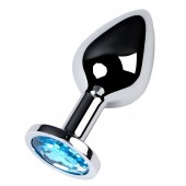 Серебристая конусовидная анальная пробка с голубым кристаллом - 8 см. - ToyFa - купить с доставкой в Ногинске