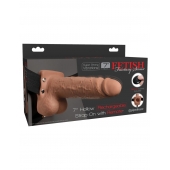 Кофейный перезаряжаемый вибрострапон 7  Hollow Rechargeable Strap-on with Balls - 20,3 см. - Pipedream - купить с доставкой в Ногинске