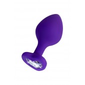 Фиолетовая анальная втулка Diamond Heart с прозрачным кристаллом - 8 см. - ToyFa - купить с доставкой в Ногинске