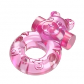 Розовое эрекционное виброкольцо на пенис Pink Bear - Baile - в Ногинске купить с доставкой