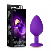 Фиолетовая анальная пробка Bling Plug Medium с золотистым стразом - 8,3 см. - Blush Novelties - купить с доставкой в Ногинске