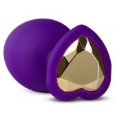 Фиолетовая анальная пробка Bling Plug Large с золотистым стразом - 9,5 см. - Blush Novelties - купить с доставкой в Ногинске