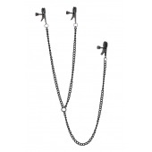 Черные зажимы на соски и клитор на цепочке DELUXE NIPPLE   CLIT CLAMPS - Dream Toys - купить с доставкой в Ногинске