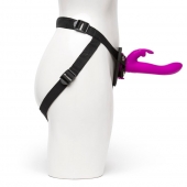 Лиловый страпон Rechargeable Vibrating Strap-On Harness Set - 17,6 см. - Happy Rabbit - купить с доставкой в Ногинске