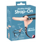 Телесный двойной вибрострапон с вибрацией Vibrating Double Strap-On - 15 см. - Orion - купить с доставкой в Ногинске
