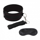 Черный ошейник с длинным поводком Collar and Leash Set - Lux Fetish - купить с доставкой в Ногинске