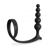 Черная анальная цепочка с эрекционным кольцом Ass-gasm Cockring Anal Beads - Pipedream - в Ногинске купить с доставкой