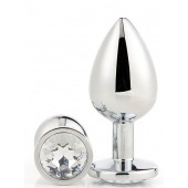 Серебристая анальная втулка с прозрачным кристаллом - 7,1 см. - Dream Toys - купить с доставкой в Ногинске
