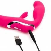 Ярко-розовый безремневой страпон Rechargeable Vibrating Strapless Strap-On - Happy Rabbit - купить с доставкой в Ногинске