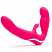 Ярко-розовый безремневой страпон Rechargeable Vibrating Strapless Strap-On - Happy Rabbit - купить с доставкой в Ногинске