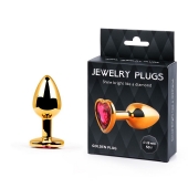 Золотистая анальная пробка с малиновым кристаллом-сердечком - 7 см. - Anal Jewelry Plug - купить с доставкой в Ногинске