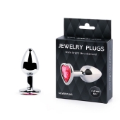 Серебристая анальная пробка с малиновым кристаллом-сердечком - 7 см. - Anal Jewelry Plug - купить с доставкой в Ногинске