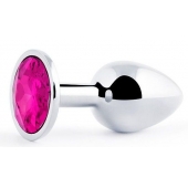 Серебристая анальная пробка с малиновым кристаллом - 7,2 см. - Anal Jewelry Plug - купить с доставкой в Ногинске