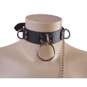 Черный кожаный ошейник Big Ring - Sitabella - купить с доставкой в Ногинске