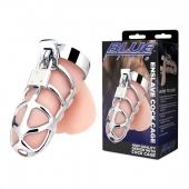 Серебристая металлическая клетка для члена с замком Enslave Cock Cage - BlueLine - купить с доставкой в Ногинске