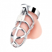 Серебристая металлическая клетка для члена с замком Enslave Cock Cage - BlueLine - купить с доставкой в Ногинске
