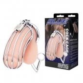Серебристая металлическая клетка с анальным стимулятором Cock Cage - BlueLine - купить с доставкой в Ногинске