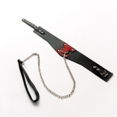 Черный широкий ошейник с красным декором и поводком - Crazy Handmade - купить с доставкой в Ногинске