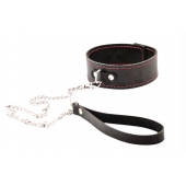 Черный широкий ошейник с красной строчкой и поводком - Crazy Handmade - купить с доставкой в Ногинске