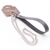 Серебристый металлический поводок с кожаной черной ручкой - 80 см. - Crazy Handmade - купить с доставкой в Ногинске