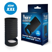 Черная открытая насадка на пенис с кольцом для мошонки XXL-size - 9,4 см. - Sex Expert - в Ногинске купить с доставкой