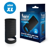 Черная открытая насадка на пенис с кольцом для мошонки XL-size - 8,9 см. - Sex Expert - в Ногинске купить с доставкой