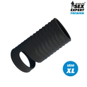 Черная открытая насадка на пенис с кольцом для мошонки XL-size - 8,9 см. - Sex Expert - в Ногинске купить с доставкой