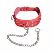 Красный кожаный ошейник с карабином и поводком - Sitabella - купить с доставкой в Ногинске