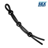 Черное силиконовое лассо с тремя шариками для утяжки - Sex Expert - в Ногинске купить с доставкой