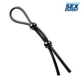 Черное силиконовое лассо с двумя шариками для утяжки - Sex Expert - в Ногинске купить с доставкой