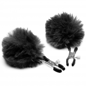 Зажимы для сосков с черным помпонами Pom Pom Nipple Clamps - XR Brands - купить с доставкой в Ногинске