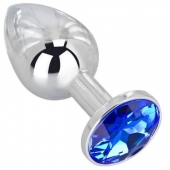 Анальное украшение BUTT PLUG  Small с синим кристаллом - 7 см. - Anal Jewelry Plug - купить с доставкой в Ногинске