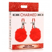 Красные зажимы на соски с помпонами Pom Pom - XR Brands - купить с доставкой в Ногинске