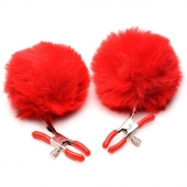 Красные зажимы на соски с помпонами Pom Pom - XR Brands - купить с доставкой в Ногинске