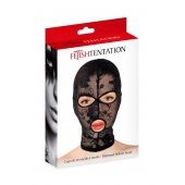 Черная кружевная маска на голову с отверстиями для глаз и рта - Fetish Tentation - купить с доставкой в Ногинске