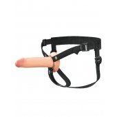 Телесный полый страпон на черных ремнях Hollow Silicone Strap-on - 17,8 см. - Pipedream - купить с доставкой в Ногинске